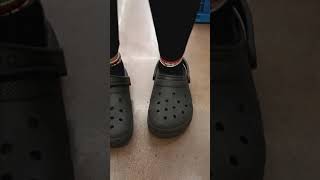 Crocs Shoe Removal With Sweaty Black Socks