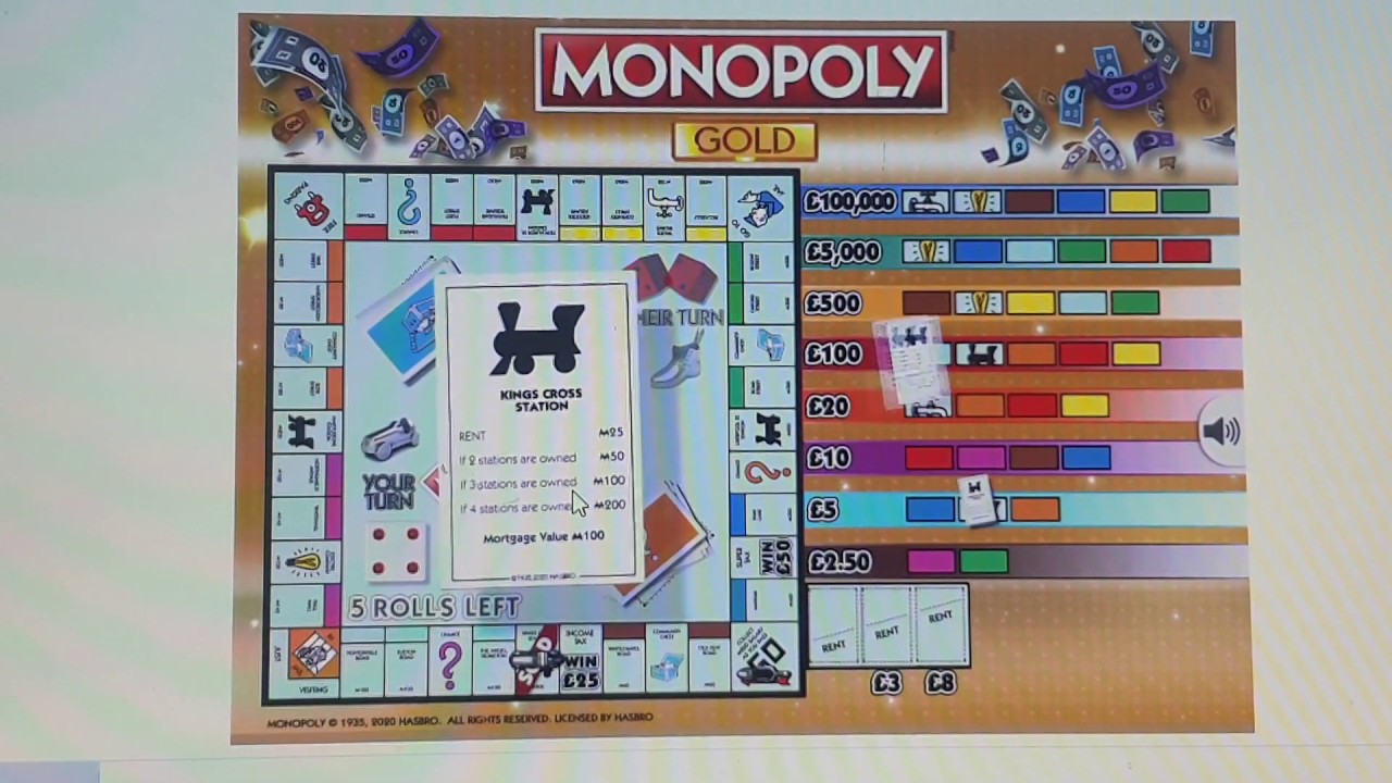 Monopoly Gold (National lottery Online Game) instantwin scratchcards