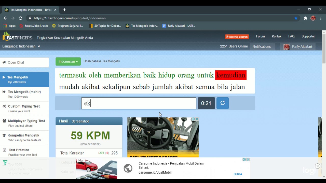 Typing Speed Test 65 WPM (Indonesian) with sound - YouTube