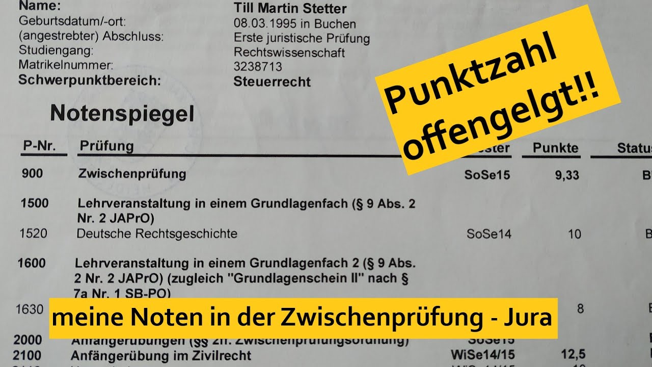 Gab Es Jemals 18 Punkte In Jura Punktzahl offengelgt!!! Meine Noten in der Zwischenprüfung in JURA