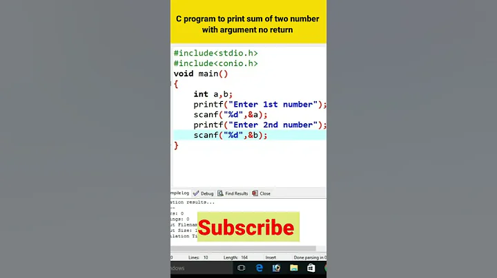 C Program to Print Sum of Two Number With Argument no Return #shorts #trending