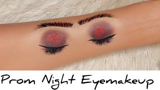 Prom Night Eyemakeup Tutorial | Black Smokey Eyemakeup for Beginners | Red glitter Eyemakeup