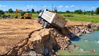 OMG! Precarious Activities Dump Truck Driver Back Stuck In Deep Mud & Recovery by Excavator, Dozer​​ screenshot 3