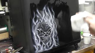 Airbrush Skull on Fire – First Stencil Attempt | Burnout Therapy Session