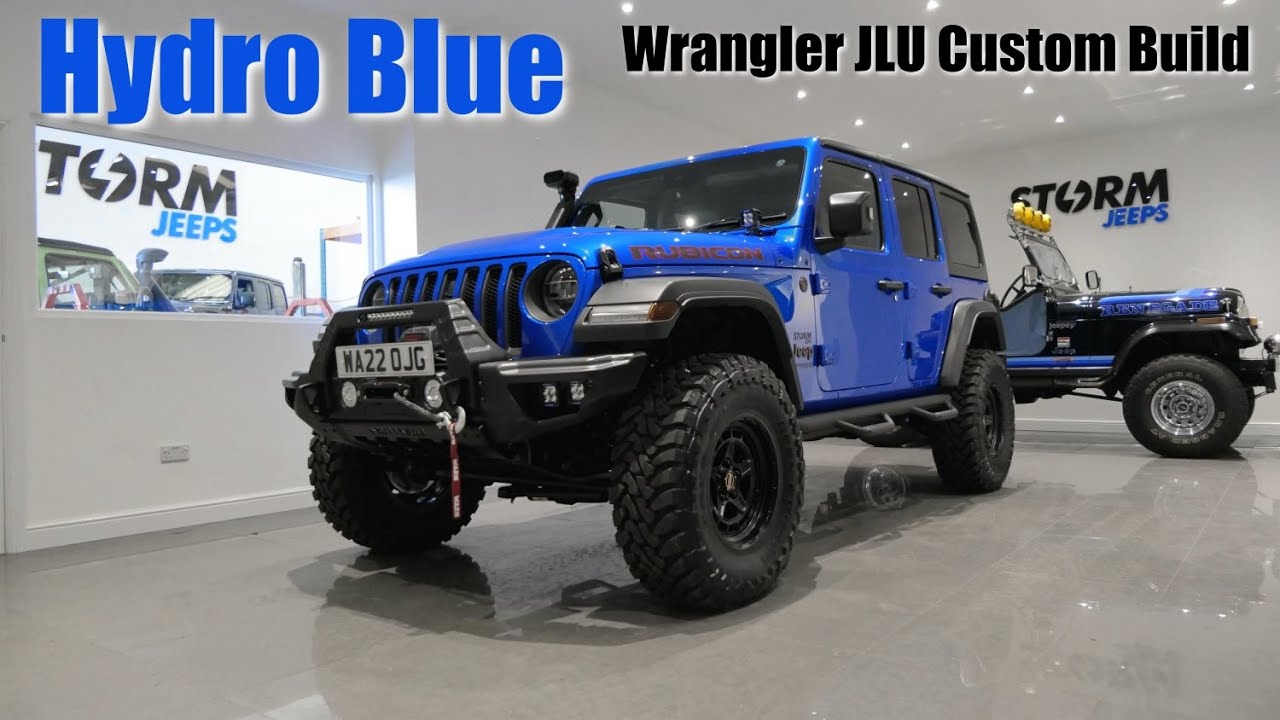 2022 Hydro Blue Jeep Wrangler JLUR Custom Build by Storm Jeeps UK - YouTube