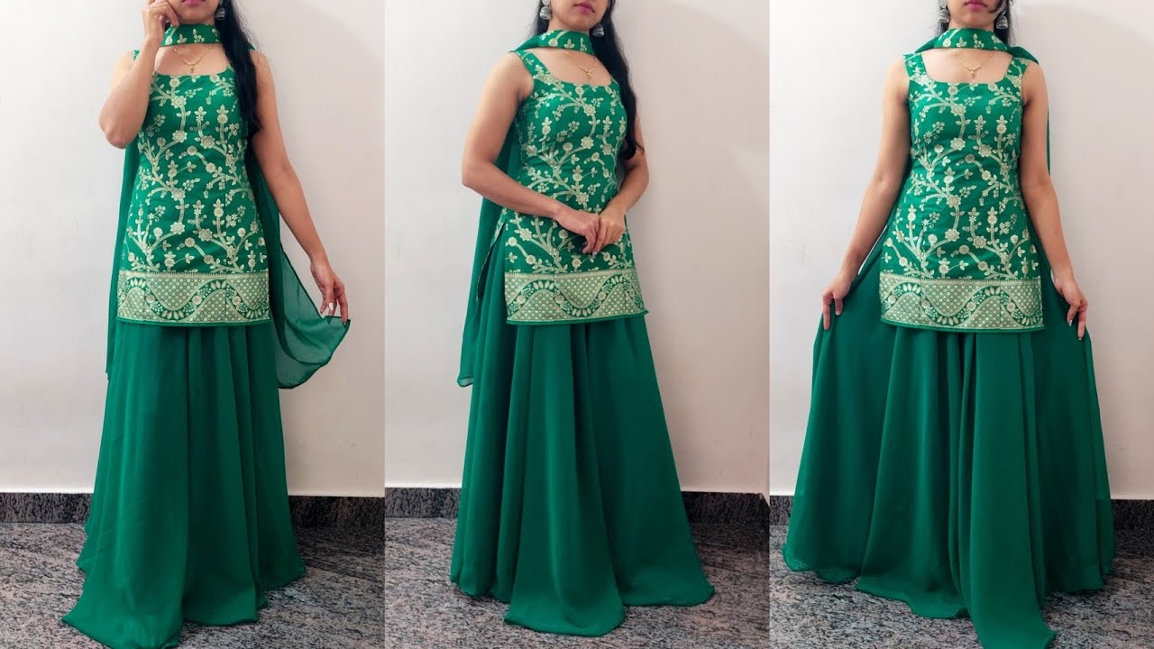 Beautiful Sharara Dress Cutting and Stitching || Very Easy Princess cut Sharara Dress with Dupatta
