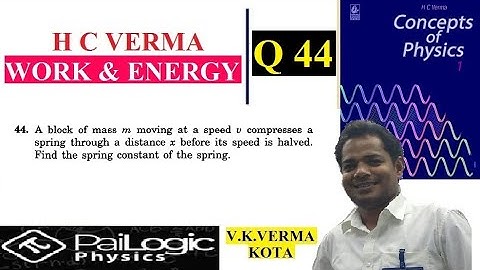 H C VERMA | WORK & ENERGY |CHAPTER 8 Q44.A block of mass m moving at a speed v compresses a spring t