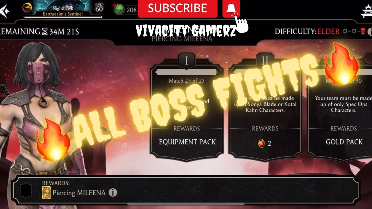 ALL BOSS FIGHTS IN PIERCING MILEENA ELDER TOWER 🔥MORTAL KOMBAT MOBILE