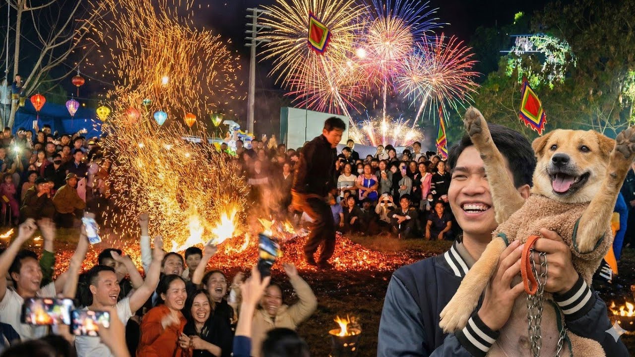 Rocky's reward: a day of fun at the traditional fire-jumping festival.