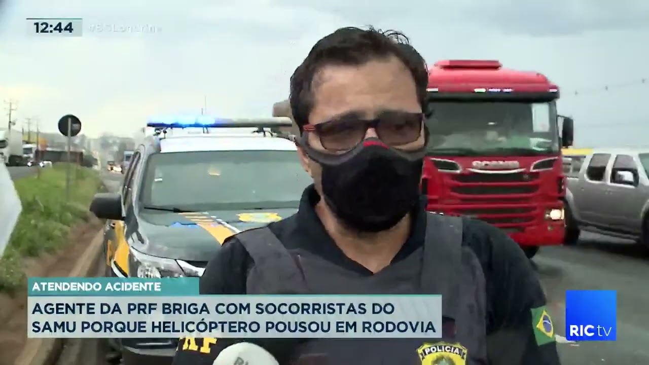 Agente da PRF briga com socorristas do samu porque helicóptero pousou em rodovia
