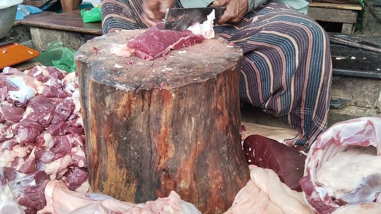 First morning meat market halal beef cutting skills in Bangladesh butcher market #