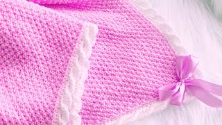 : Knit Baby Blanket Pattern with beautiful and easy Crochet Wave Border -Calebs baby blanket