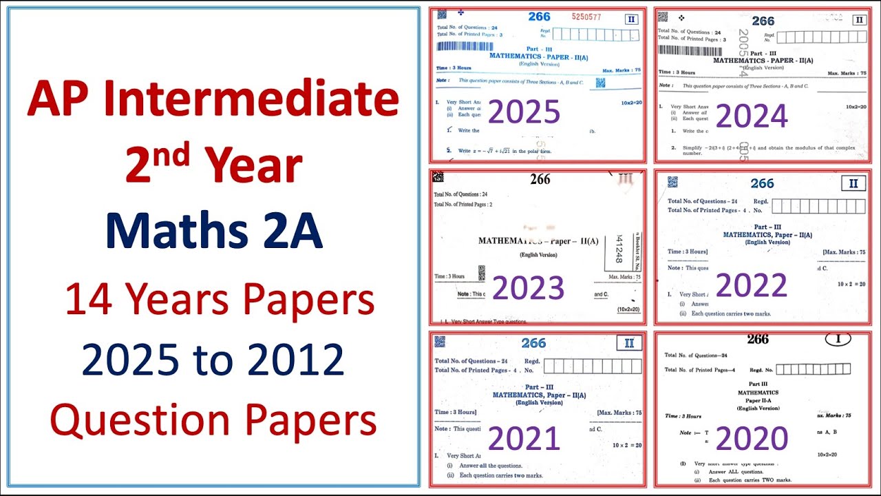 AP Inter 2nd Year Maths 2A 2025 to 2012 14 years Question Paper IPE Andhra Mathematics 2A EM paper