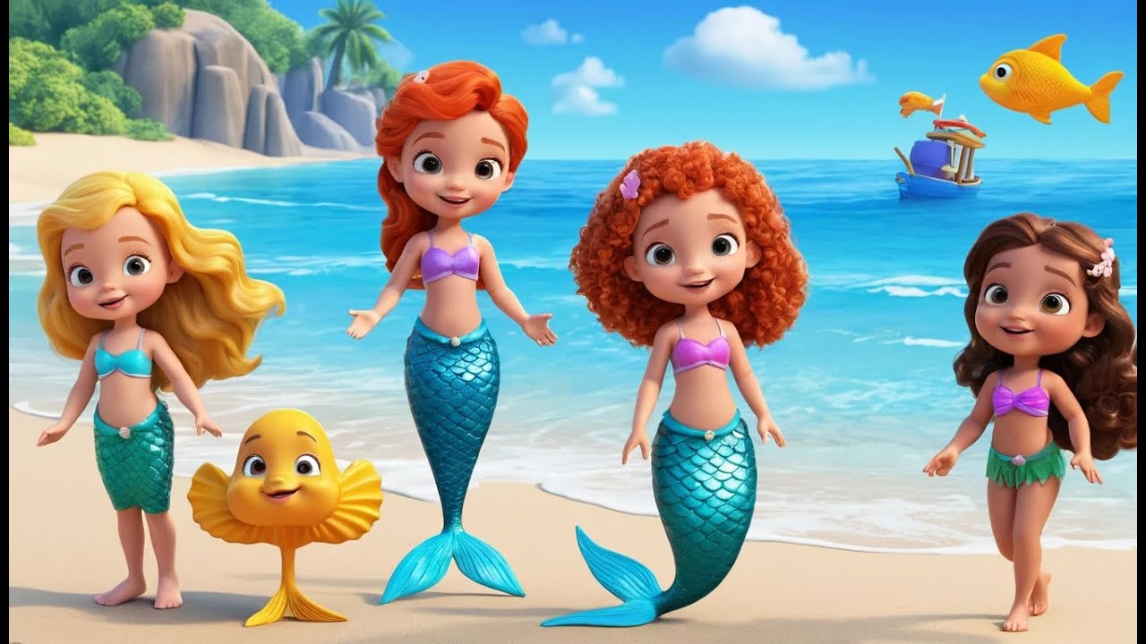 Three Little Mermaids Splash on the Beach Adventure | Funny and Fun Kids Nursery Rhyme Animation