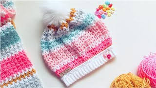 كروشيه طاقية / أيس كاب شتوى بغرزة فى - crochet V stitch  hat / beanie