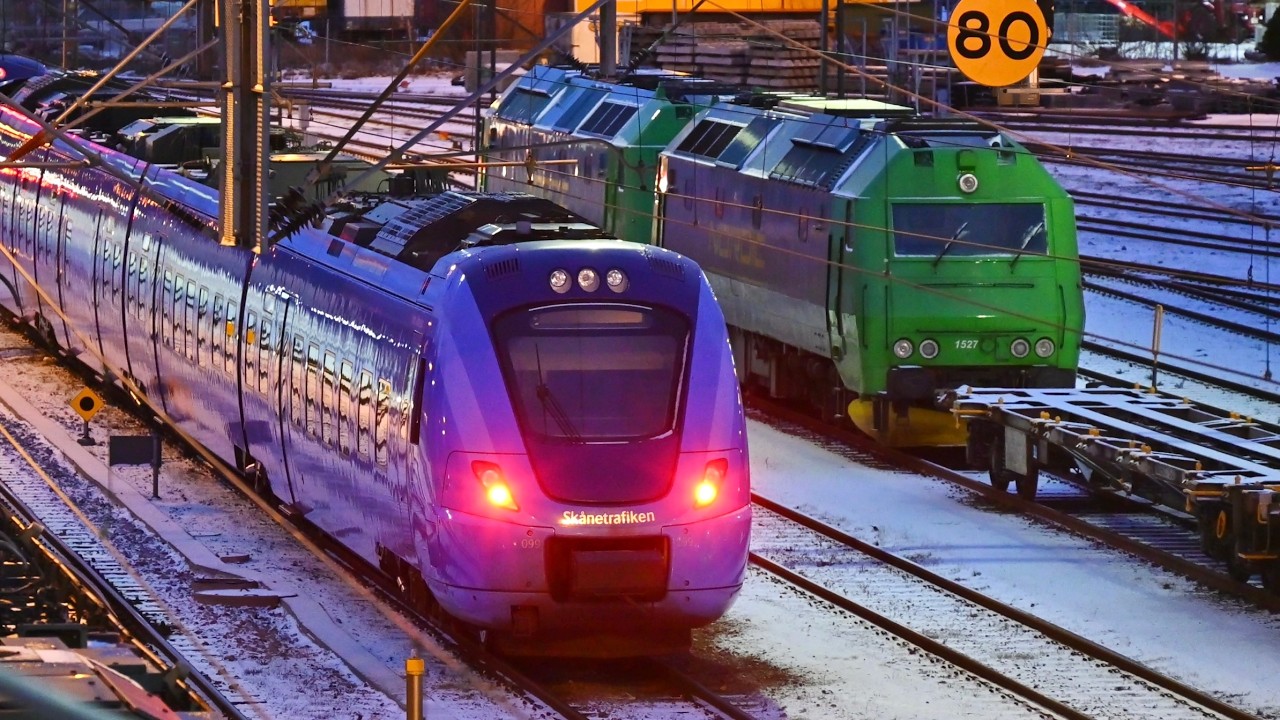 Trains at Ystad station in southern Sweden