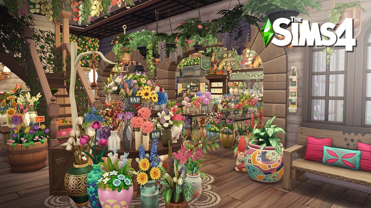 Flower shop & Cafe | The Sims4 Stop Motion Build | NoCC |【シムズ４建築】