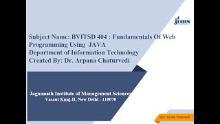 BVITSD 404 Fundamentals Of Web Programming Using  JAVA Unit 1 Array 1- Dimensi Dr. Arpana Chaturvedi