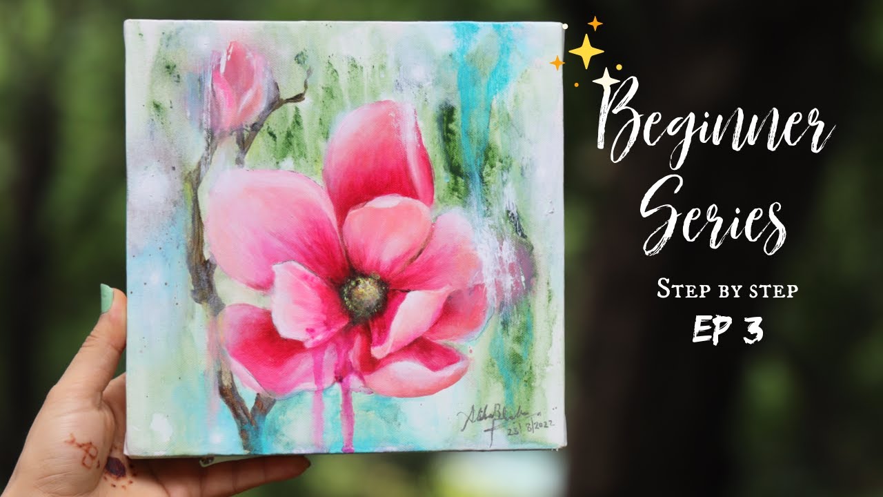 How to paint Abstract Pink flower ? Ep 3 Beginner Series YouTube