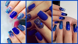 New Most Stylish Gorgous Royal Navy Blue Nail Art Design For Women Blue Nail Art Ideas 2024