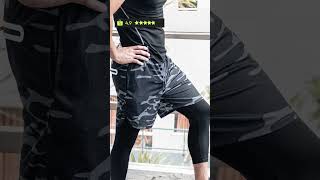 Celana 2 in 1 Olahraga Legging Panjang Manset Baselayer Dengan Kantong Gym Fitness Running Training Lari Pria