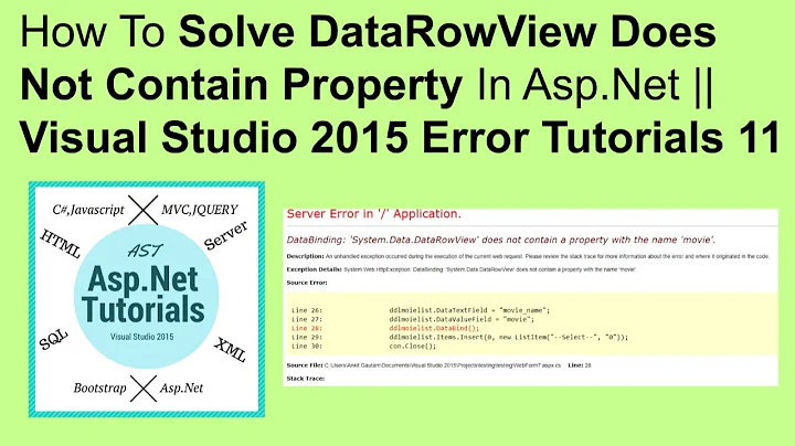 How to solve datarowview does not contain property aap.net || visual studio 2015 error tutorials 11