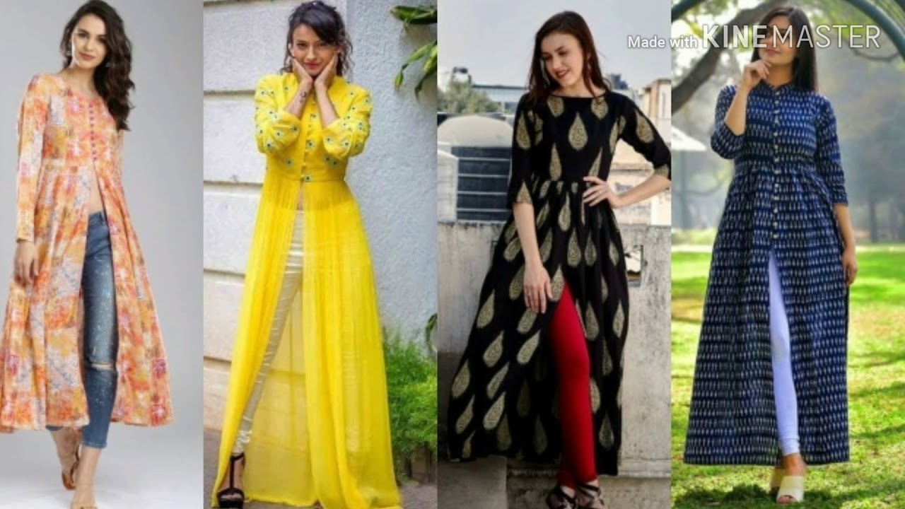 Latest front/side cut long kurtis with jeans/trousers - YouTube