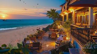 ☕Summer Sunset of a Coastal Cafe with relaxing Bossa Nova Music and Sound of Ocean Waves 🏖