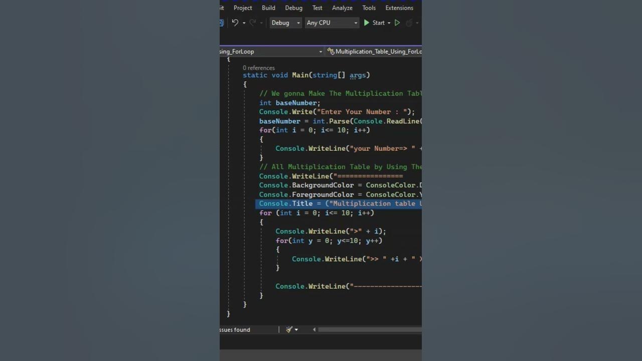 c# multiplication Table (for loop) #shorts #programming #coding # ...