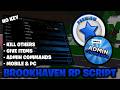 سكربت Brookhaven RP بدون مفتاح منح العناصر والقتل وأوامر الإدارة للهواتف المحمولة وأجهز