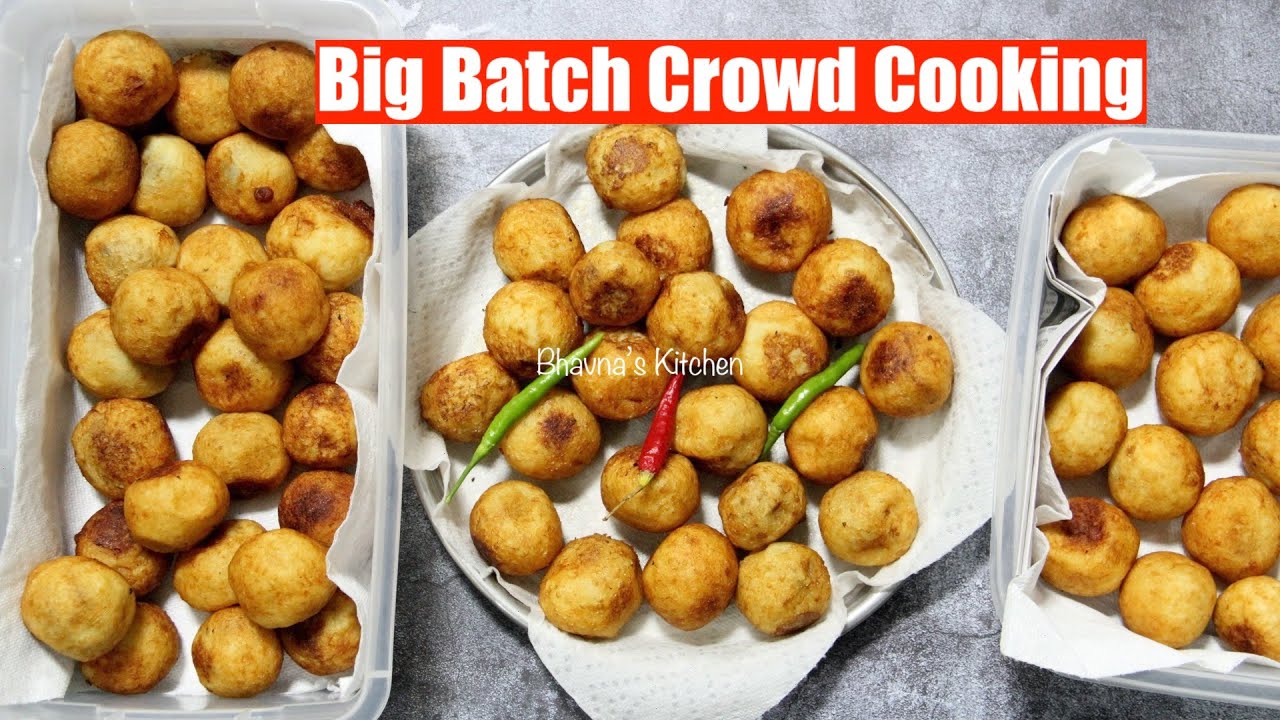 Crowd Big Batch Cooking Making of Surti Petis Video Recipe (Potato Stuffed Balls) Bhavna