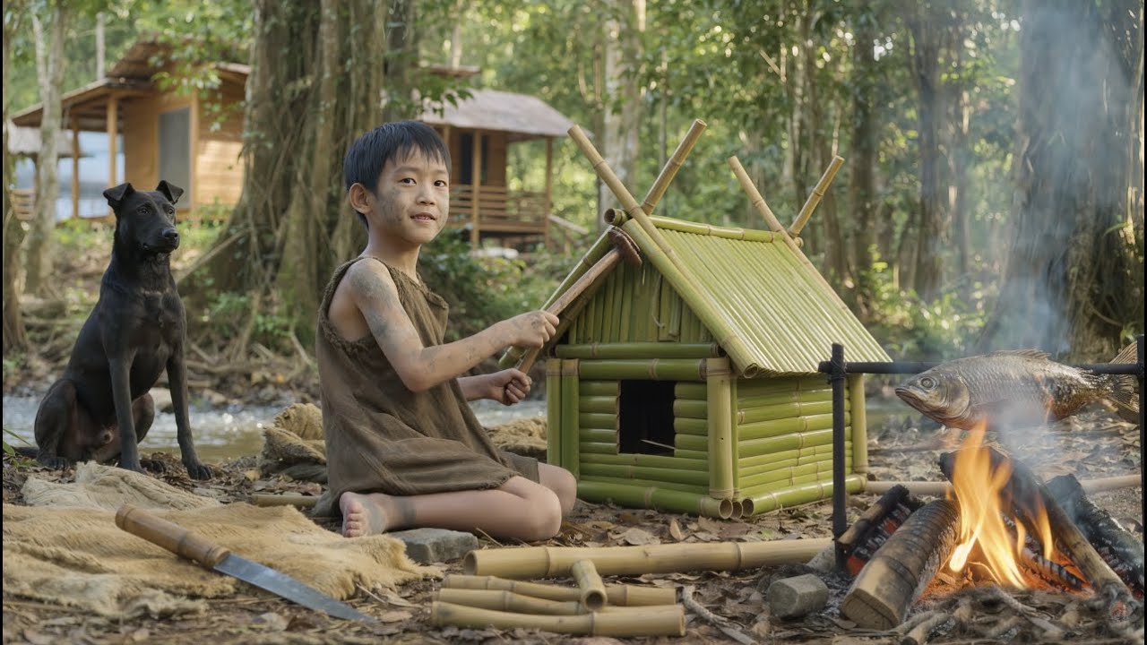 Один в лесу осиротевший мальчик построил хижину.