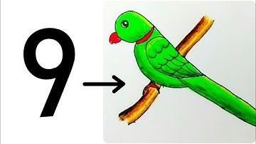 How to Draw Parrot From Number 9 ||  Easy Parrot Drawing