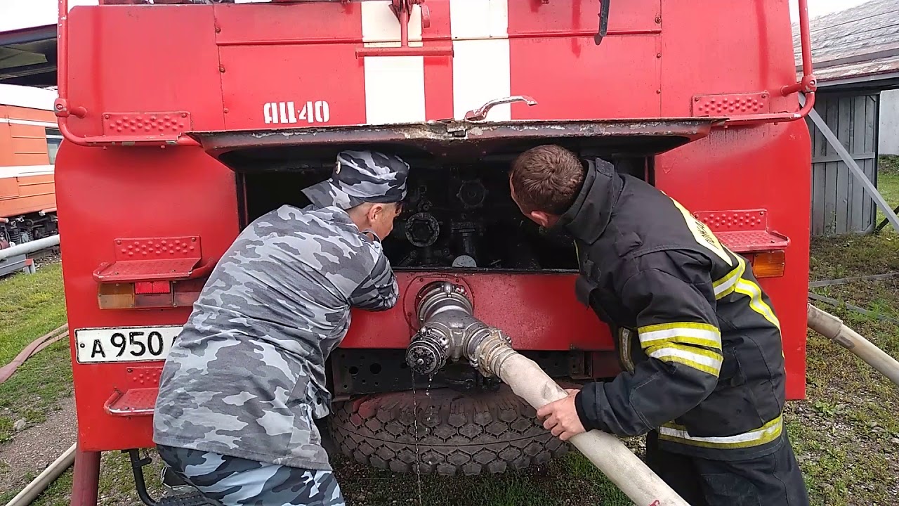 Забор воды пожарным насосом