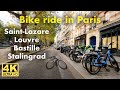 4K Paris Evening Bike Ride: Saint-Lazare - Louvre - Bastille - Stalingrad