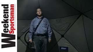 Interior Of The Otter Xth Resort Ice Fishing Hub Shelter Weekend Sportsman