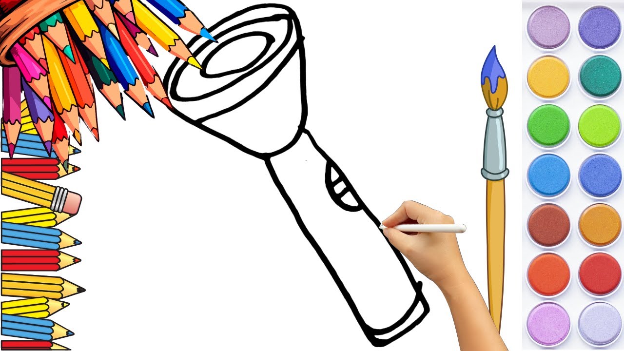 How To Draw cute Torch Light Drawing, Painting & Coloring For Kids and ...