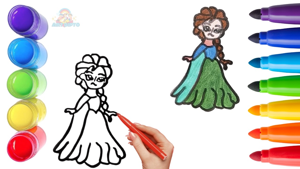 How To Draw cute Elsa Frozen Drawing, Painting & Coloring For Kids and Toddlers_ Child Art 🐋🌈🎨