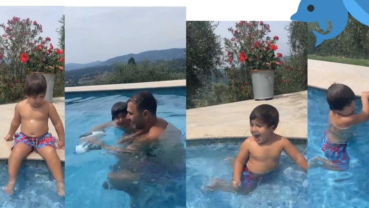 شاهد نيثن إبن جويل مردينيان تعلم السباحة مع والده كثير مهضوم 🥰😍 #nathan #joelle_mardinian