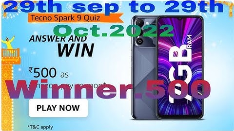 Amazon Tecno Spark 9 quiz answer today 29 September 2022