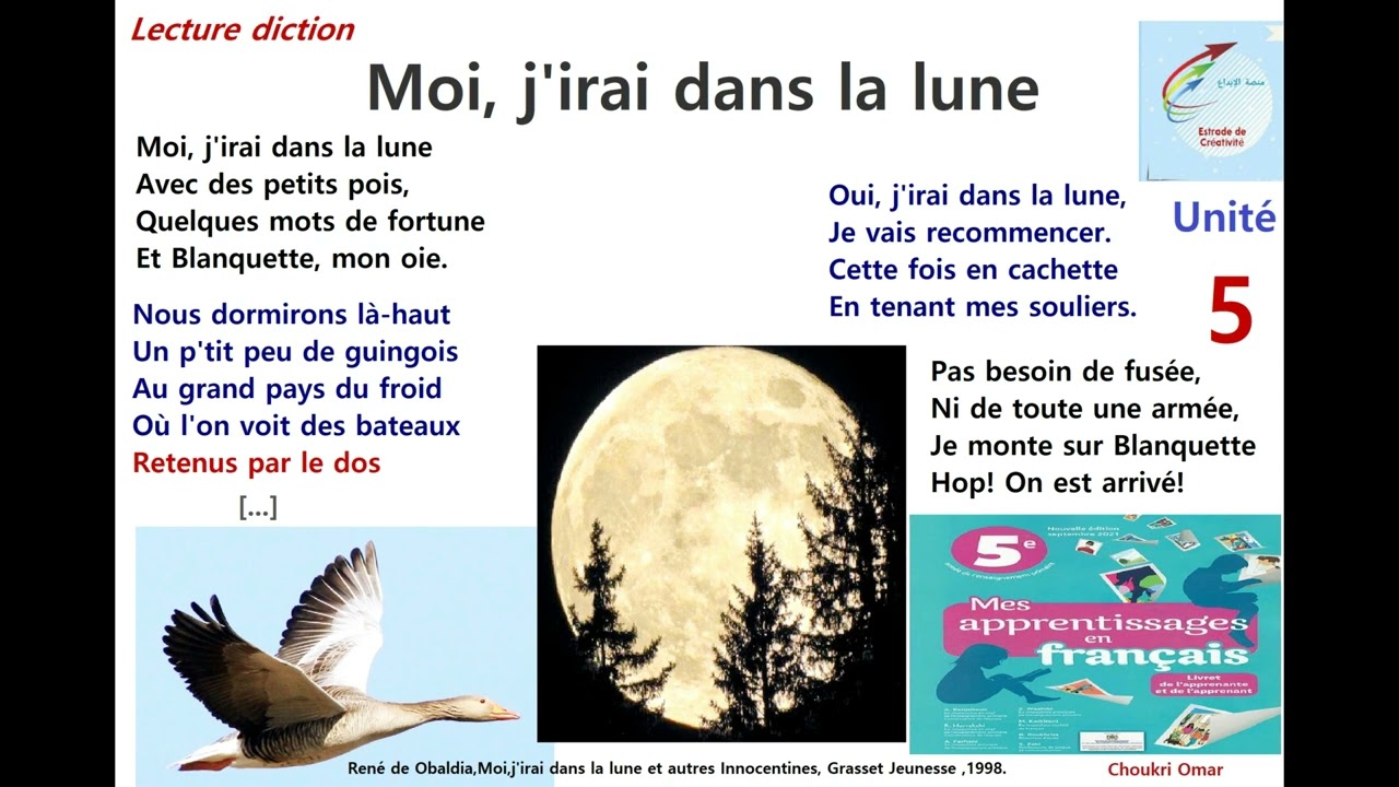 Lecture diction, Moi, j'irai dans la lune Mes apprentissages 5AEP Choukri Omar لحن و أداء عمر شكري