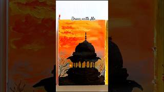 Sunset Silhouette Painting | Peaceful Art Vibes| #sunsetpainting #acrylicpainting #shorts