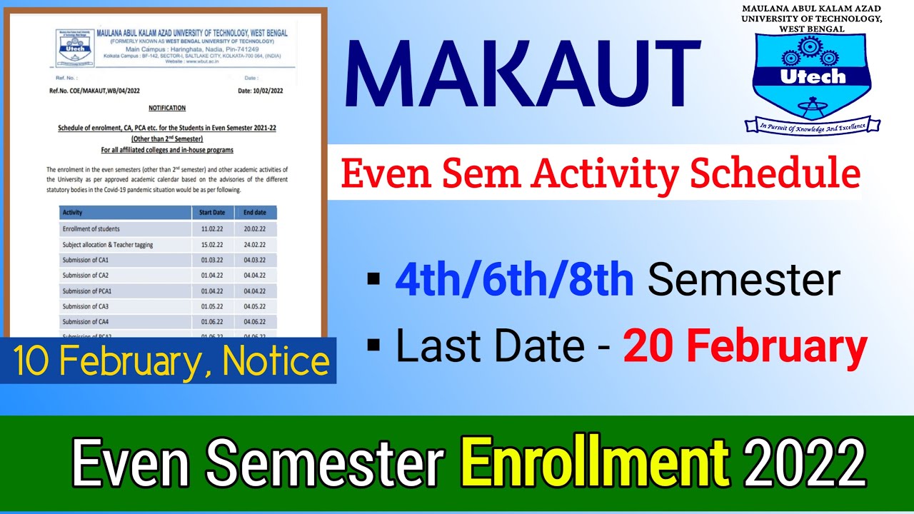 MAKAUT Even Semester 2022 Enrollment Notice, Offline Exam 😓 Makaut