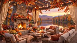 Relaxing Autumn Jazz Piano🍂Lakeside Coffee Shop Ambience🍁Smooth Piano Music for Relaxation & Sleep
