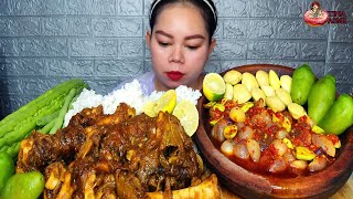 pedasnya cabe gendot,gulai kaki kambing,sambal pete,jengkol muda,pare mentah Mukbang