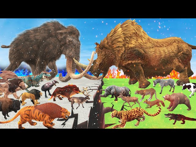 Prehistoric Animals Epic Battle Ice Age Animals Woolly Mammaoth Vs Woolly Rhino Animal Revolt Battle class=