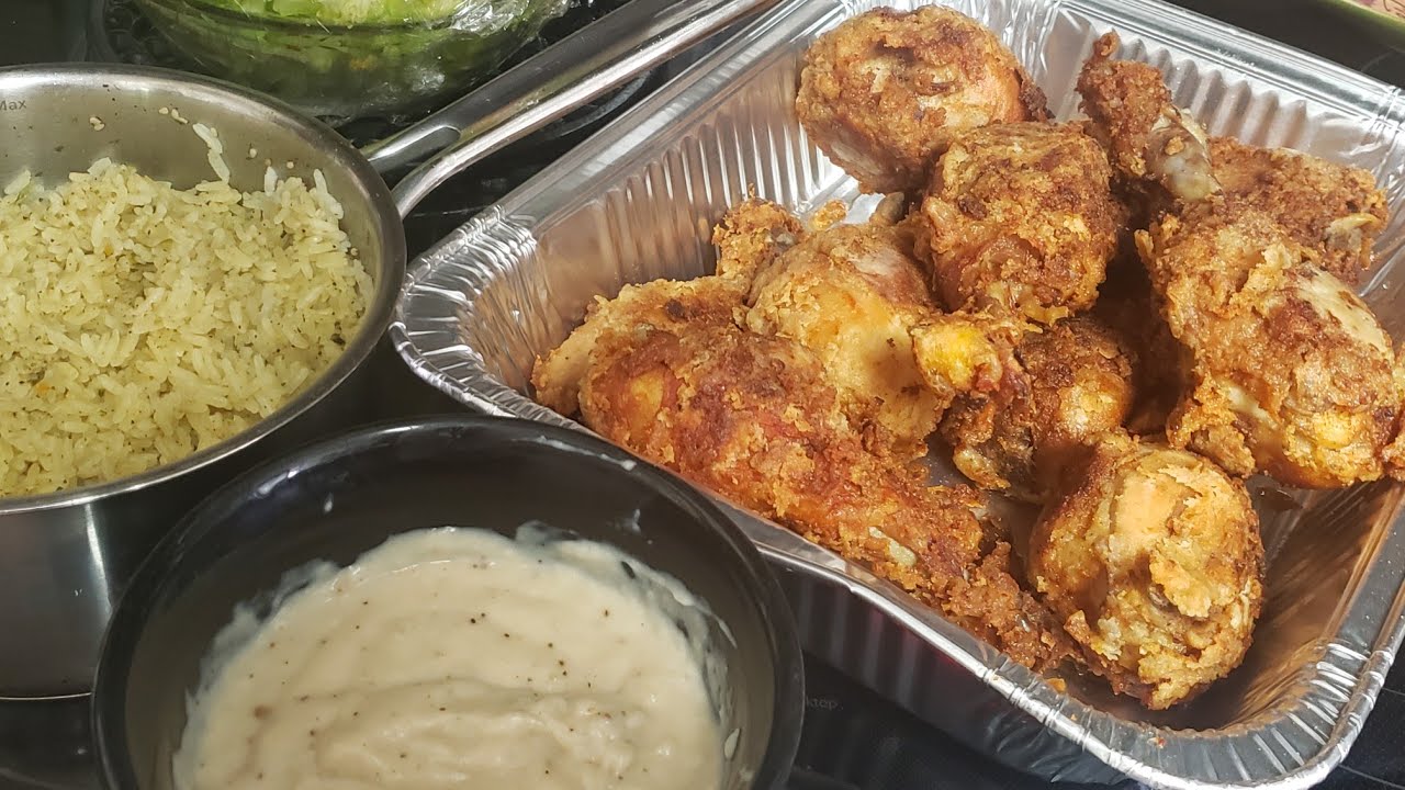 Twice cooked Fried Chicken 🍗, Seasoned Rice /Gravy and Salad! - YouTube