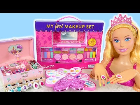Barbie Raiponce Grande poupée de tête Ensemble de maquillage de luxe Jouets Bijoux Accessoires