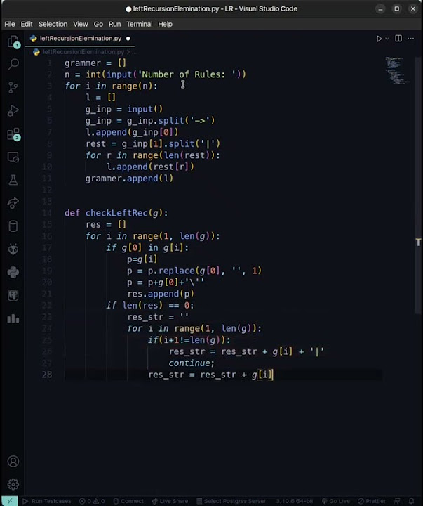 Left Recursion Elimination with python. - YouTube