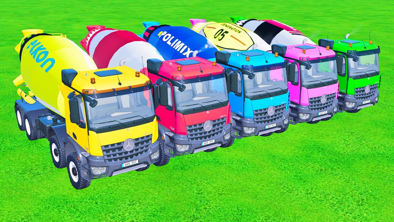 TRANSPORTING POLICE CARS, COLORFUL MIXER TRUCKS, COLORFUL CARS ! Farming Simulator 22
